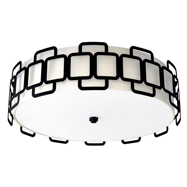 Sabina Four Lamp Flush Ceiling Light in Black with Off White Shade