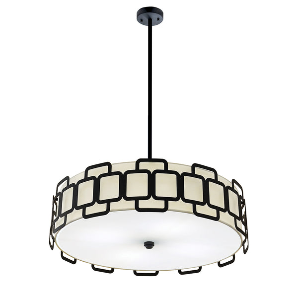 Sabina Single Drop Four Lamp Pendant in Black with Off White Shade