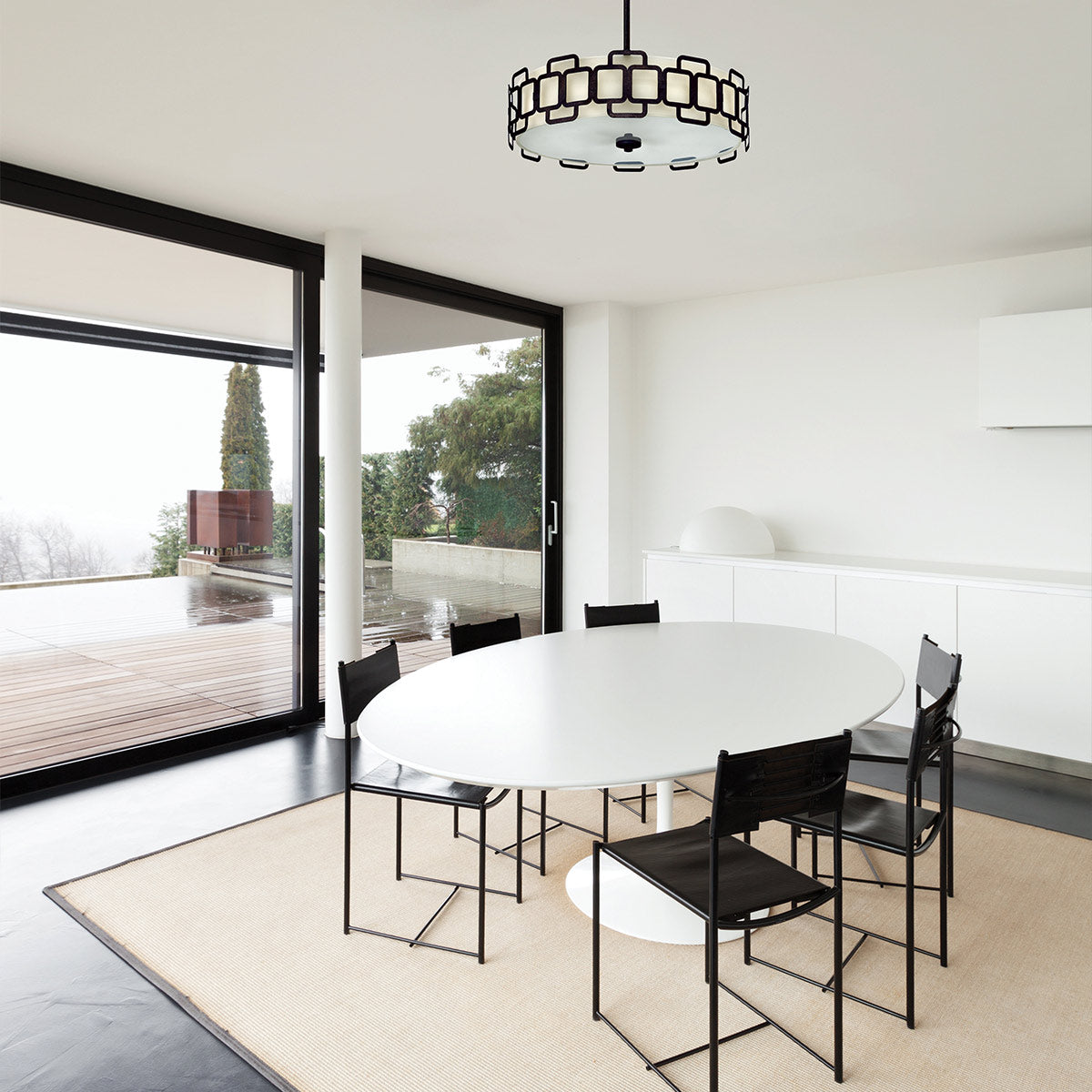 Sabina Single Drop Four Lamp Pendant in Black with Off White Shade