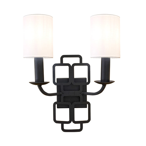 Sabina Twin Arm Wall Light in Black with Off White Shades