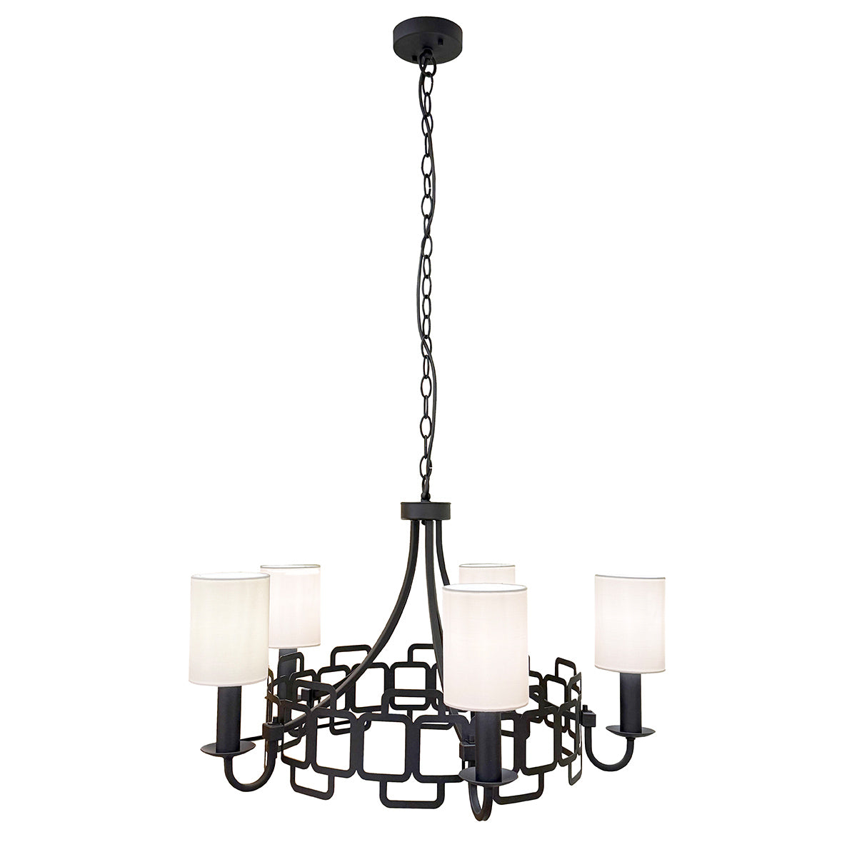 Sabina Five Light Chandelier in Black with Off White Shades