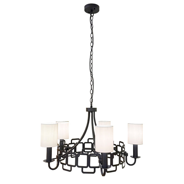 Sabina Five Light Chandelier in Black with Off White Shades