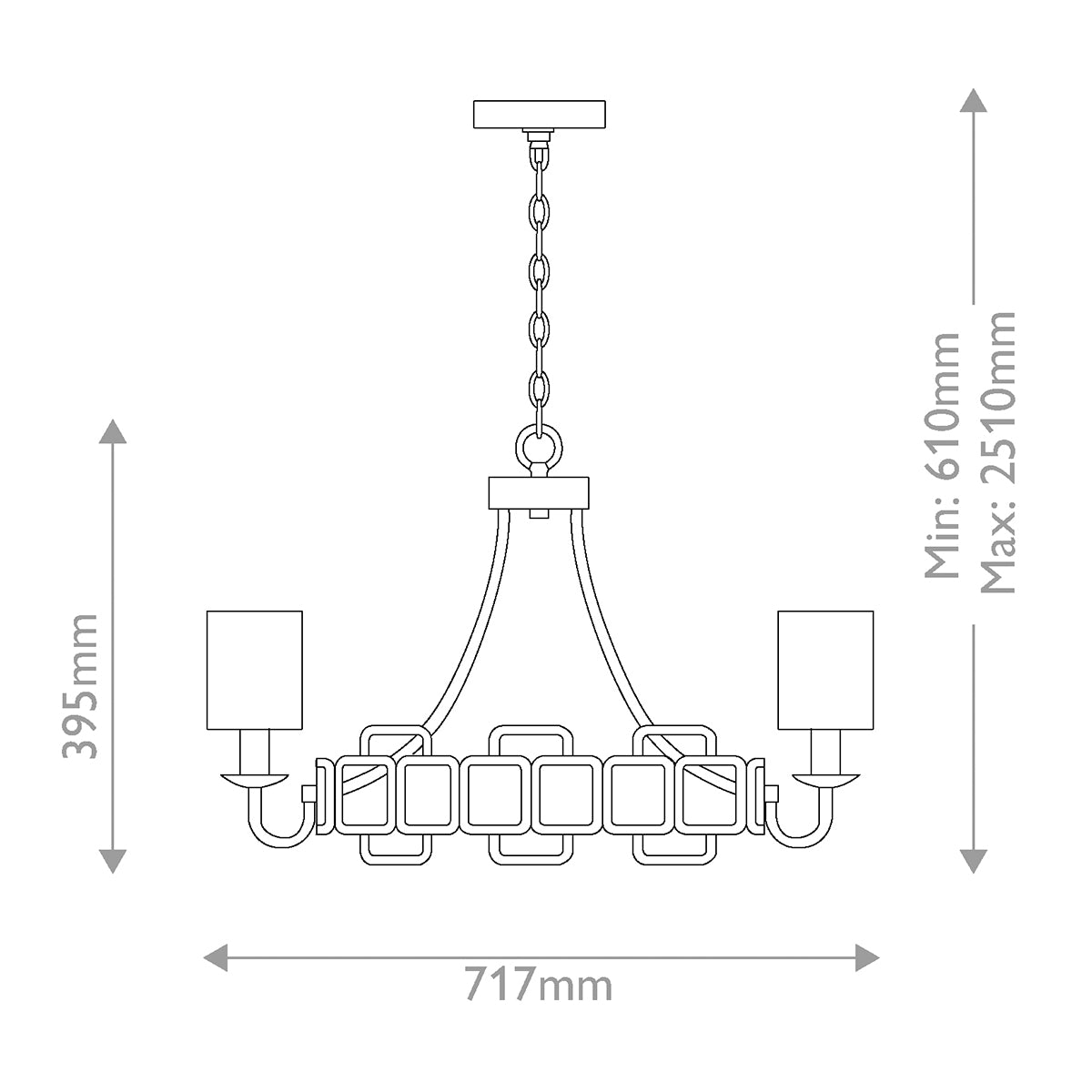 Sabina Five Light Chandelier in Black with Off White Shades