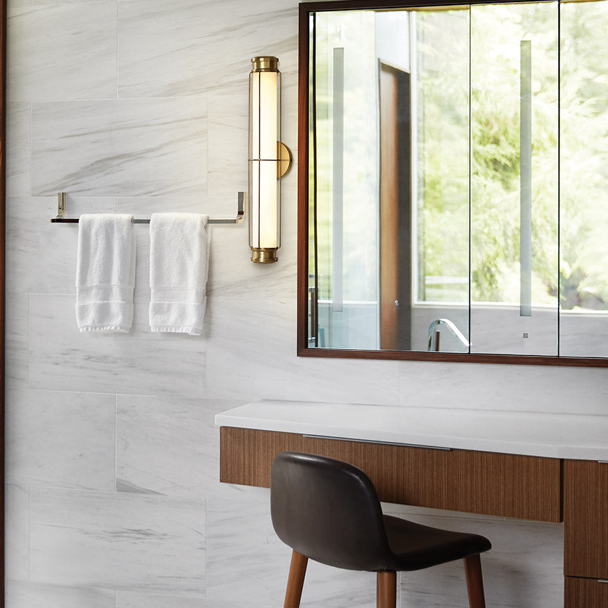 Saylor Medium IP44 Dimmable LED Bathroom Wall Light in Heritage Brass