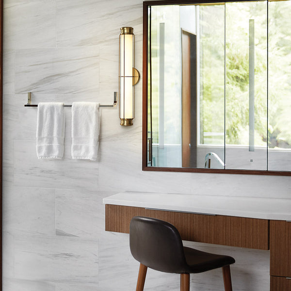 Saylor Medium IP44 Dimmable LED Bathroom Wall Light in Heritage Brass