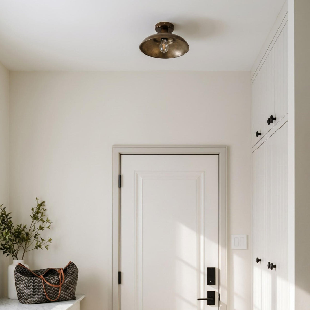 Darya 32cm IP65 Industrial Brass Ceiling Light in Antique Brass with Clear Glass