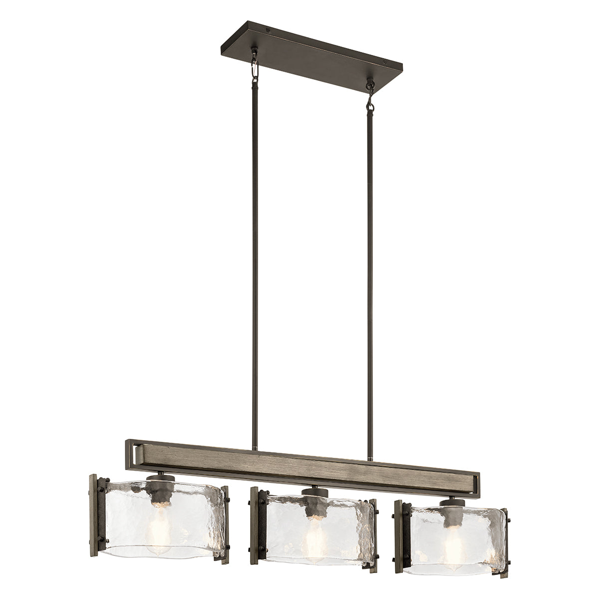 Aberdeen Three Light Island Chandelier in Old Bronze & Distressed Grey Wood Effect