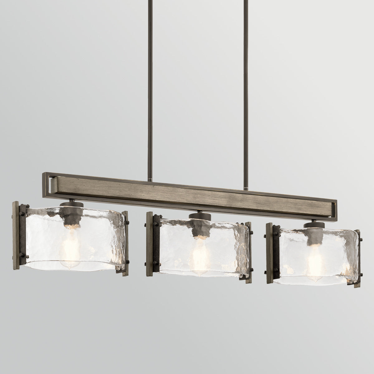 Aberdeen Three Light Island Chandelier in Old Bronze & Distressed Grey Wood Effect