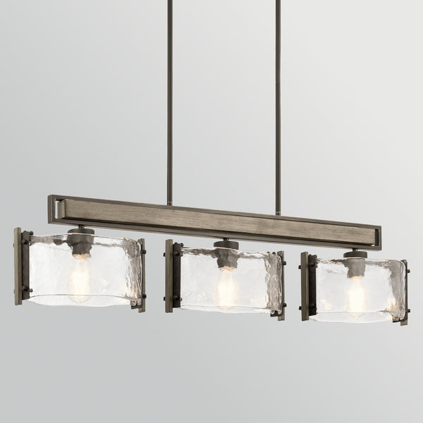 Aberdeen Three Light Island Chandelier in Old Bronze & Distressed Grey Wood Effect