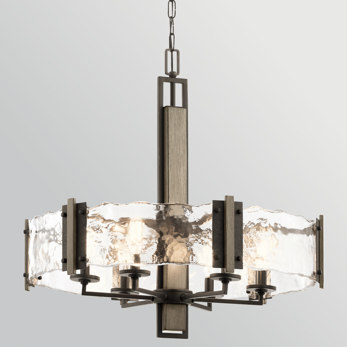 Aberdeen Six Light Chandelier in Old Bronze & Distressed Grey Wood Effect