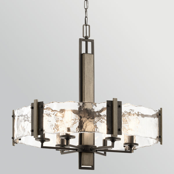 Aberdeen Six Light Chandelier in Old Bronze & Distressed Grey Wood Effect