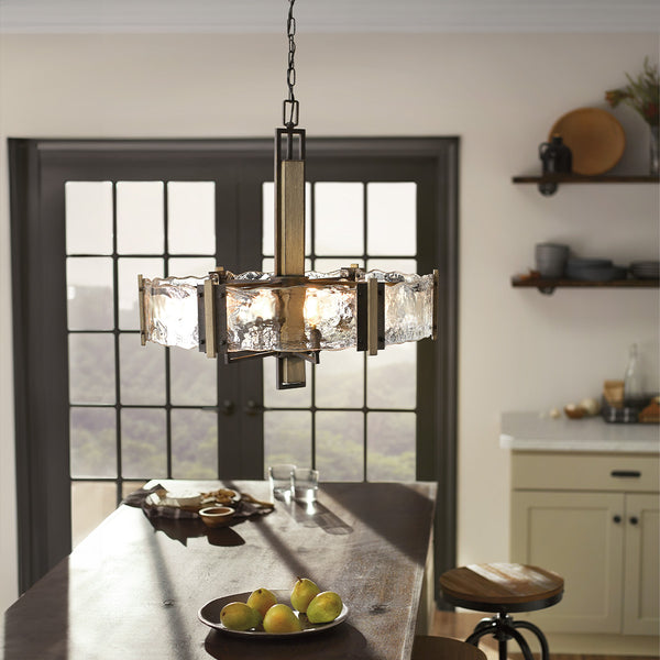 Aberdeen Six Light Chandelier in Old Bronze & Distressed Grey Wood Effect