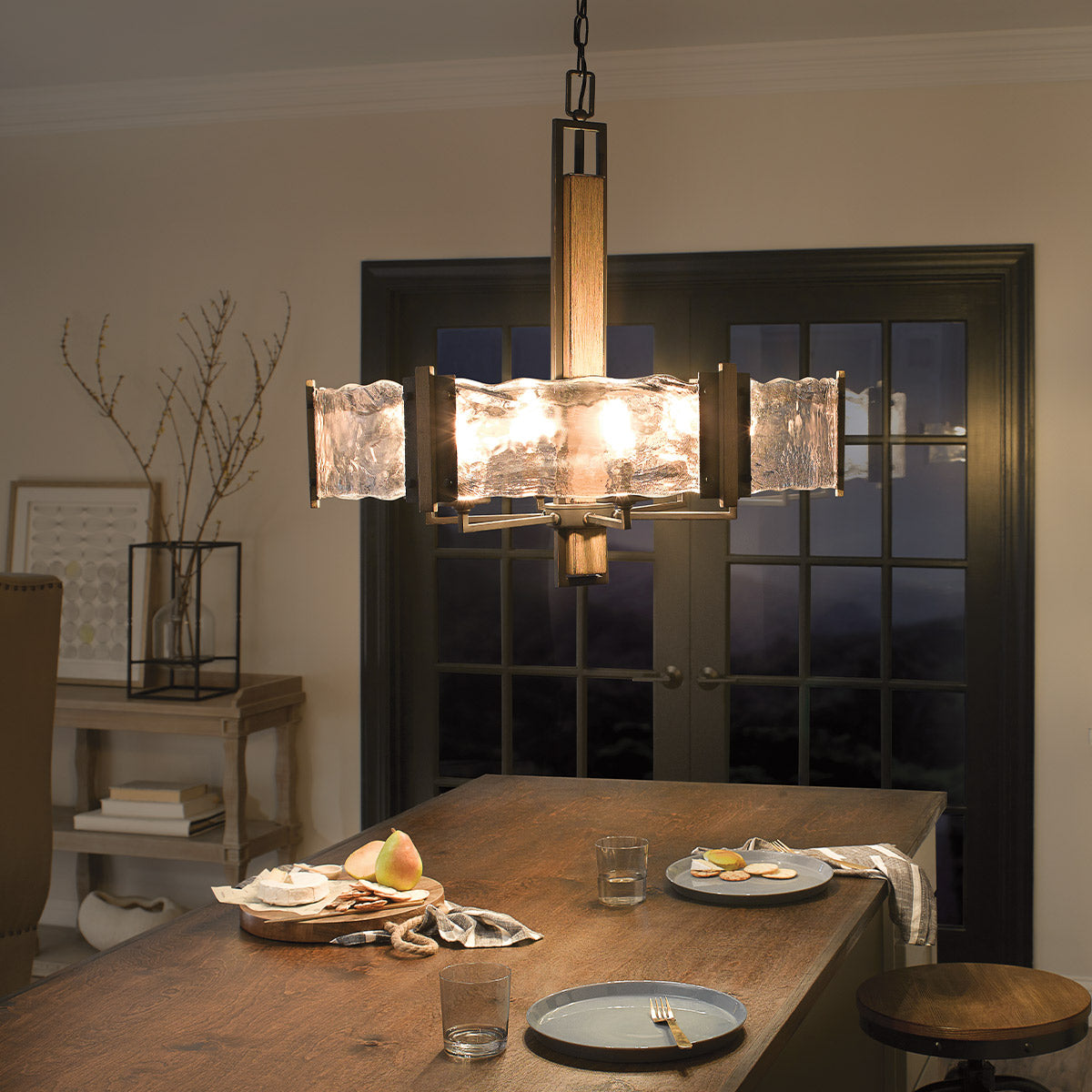 Aberdeen Six Light Chandelier in Old Bronze & Distressed Grey Wood Effect