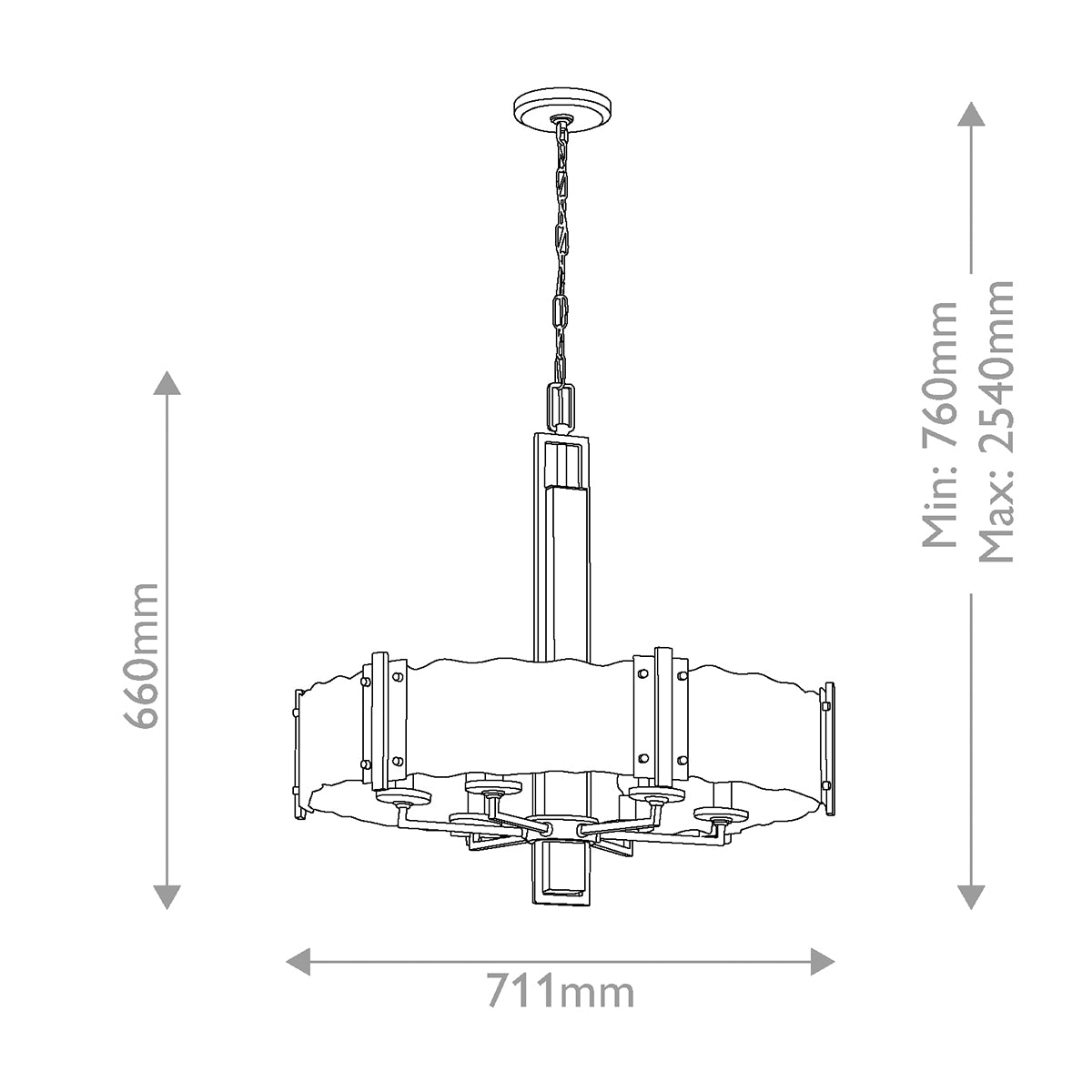 Aberdeen Six Light Chandelier in Old Bronze & Distressed Grey Wood Effect