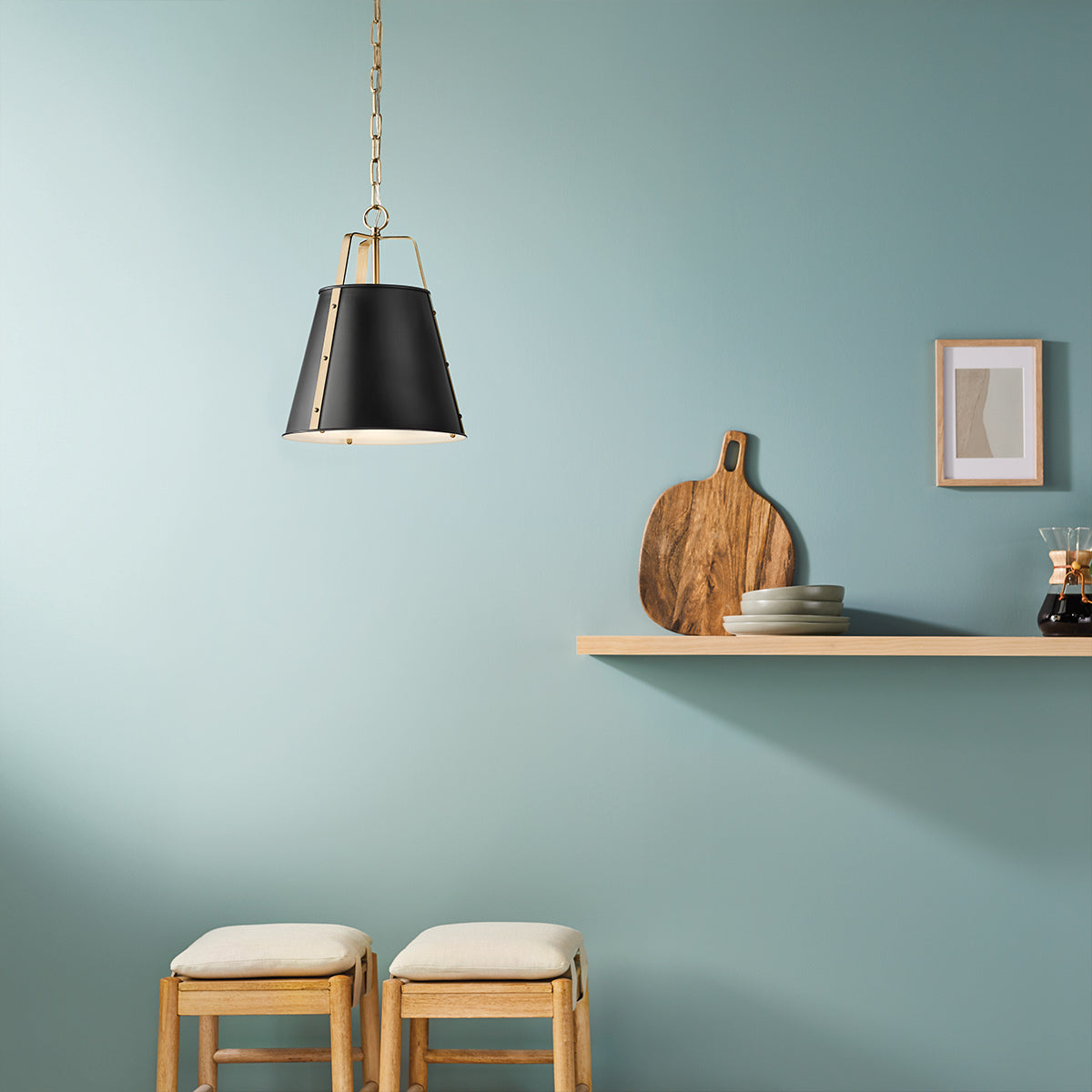Etcher Large Single Drop Pendant in Black & Champagne Bronze