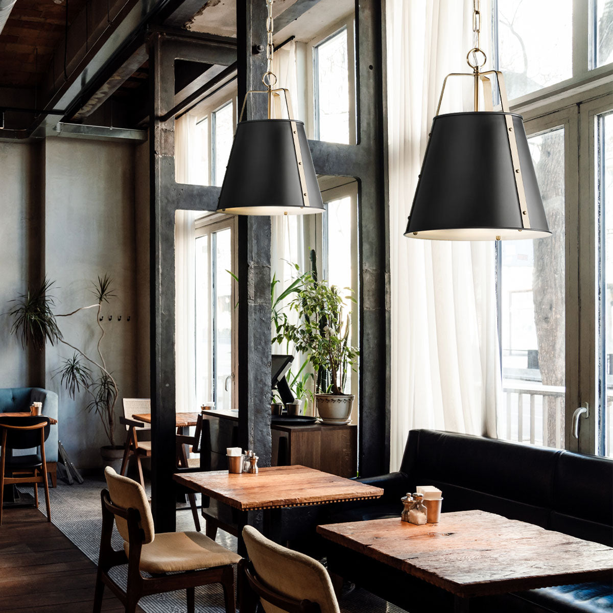 Etcher Large Single Drop Pendant in Black & Champagne Bronze