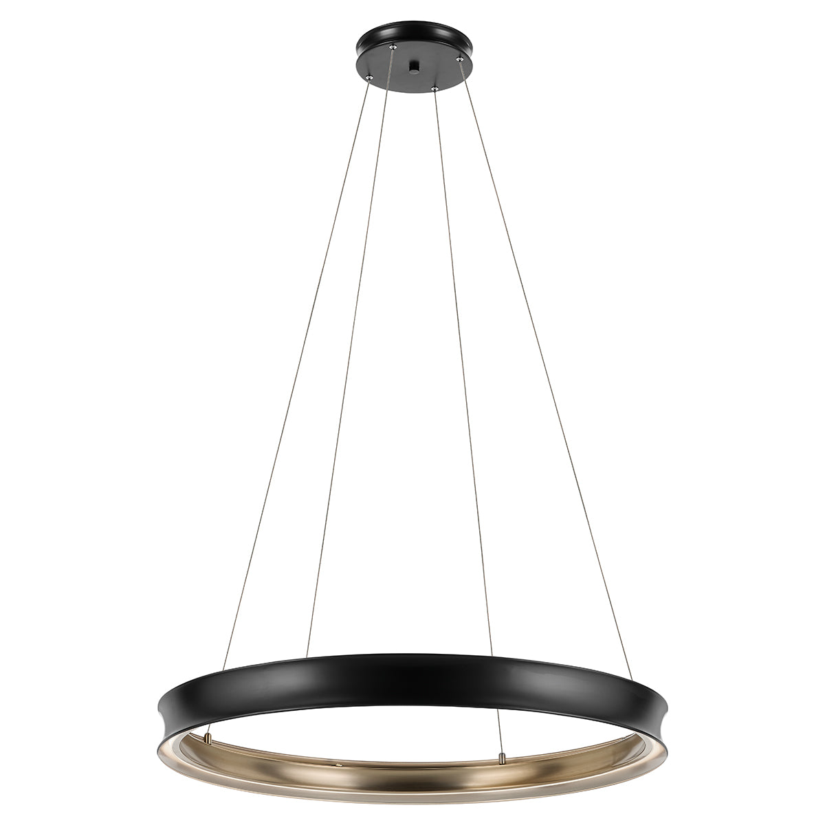Larousse Large LED Pendant in Black with Champagne Bronze Inner Circle