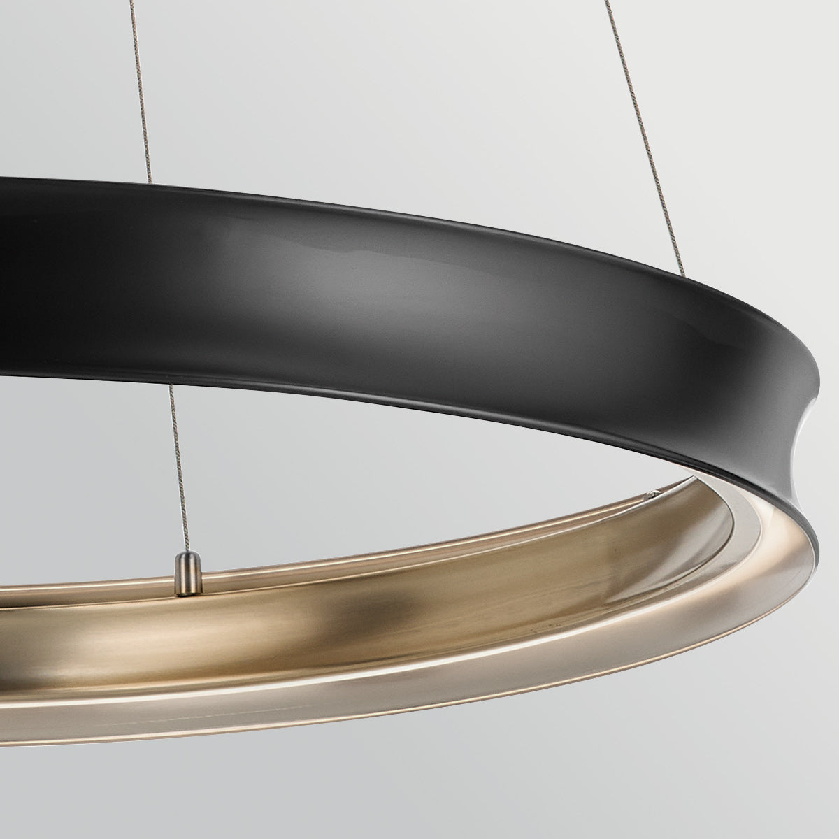 Larousse Large LED Pendant in Black with Champagne Bronze Inner Circle