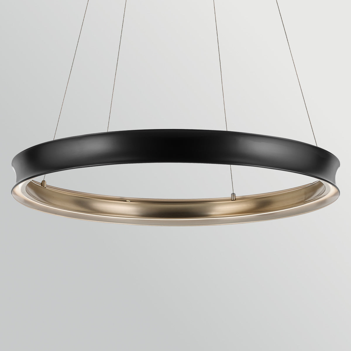 Larousse Large LED Pendant in Black with Champagne Bronze Inner Circle