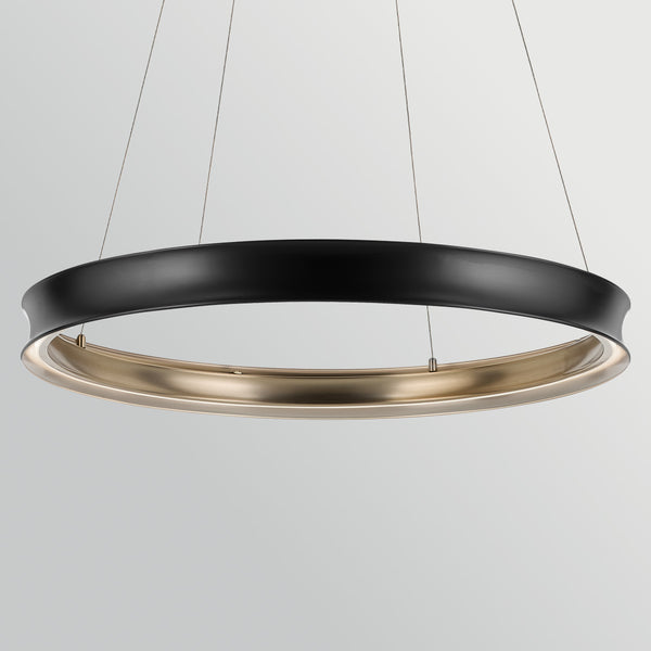 Larousse Large LED Pendant in Black with Champagne Bronze Inner Circle