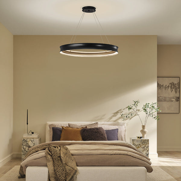 Larousse Large LED Pendant in Black with Champagne Bronze Inner Circle