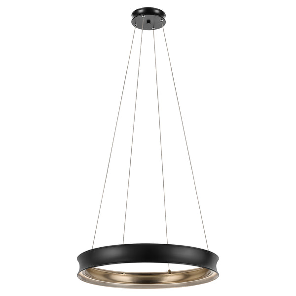 Larousse Medium LED Pendant in Black with Champagne Bronze Inner Circle