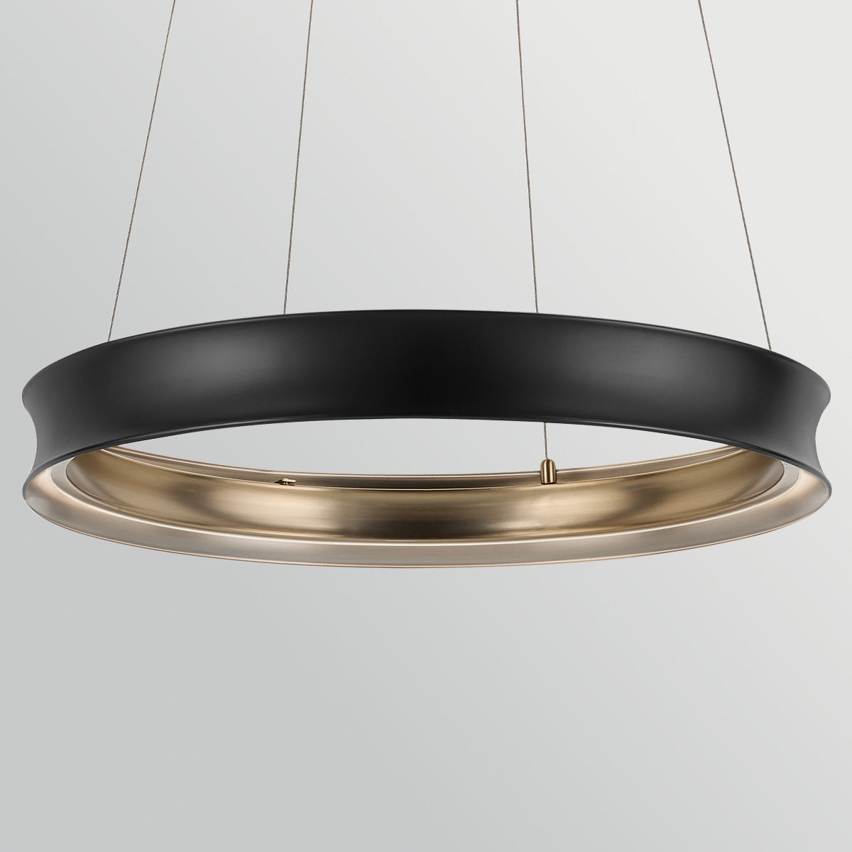 Larousse Medium LED Pendant in Black with Champagne Bronze Inner Circle