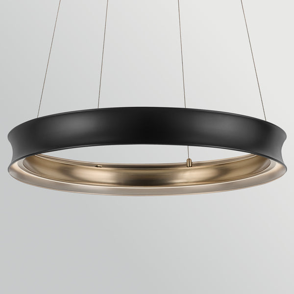 Larousse Medium LED Pendant in Black with Champagne Bronze Inner Circle
