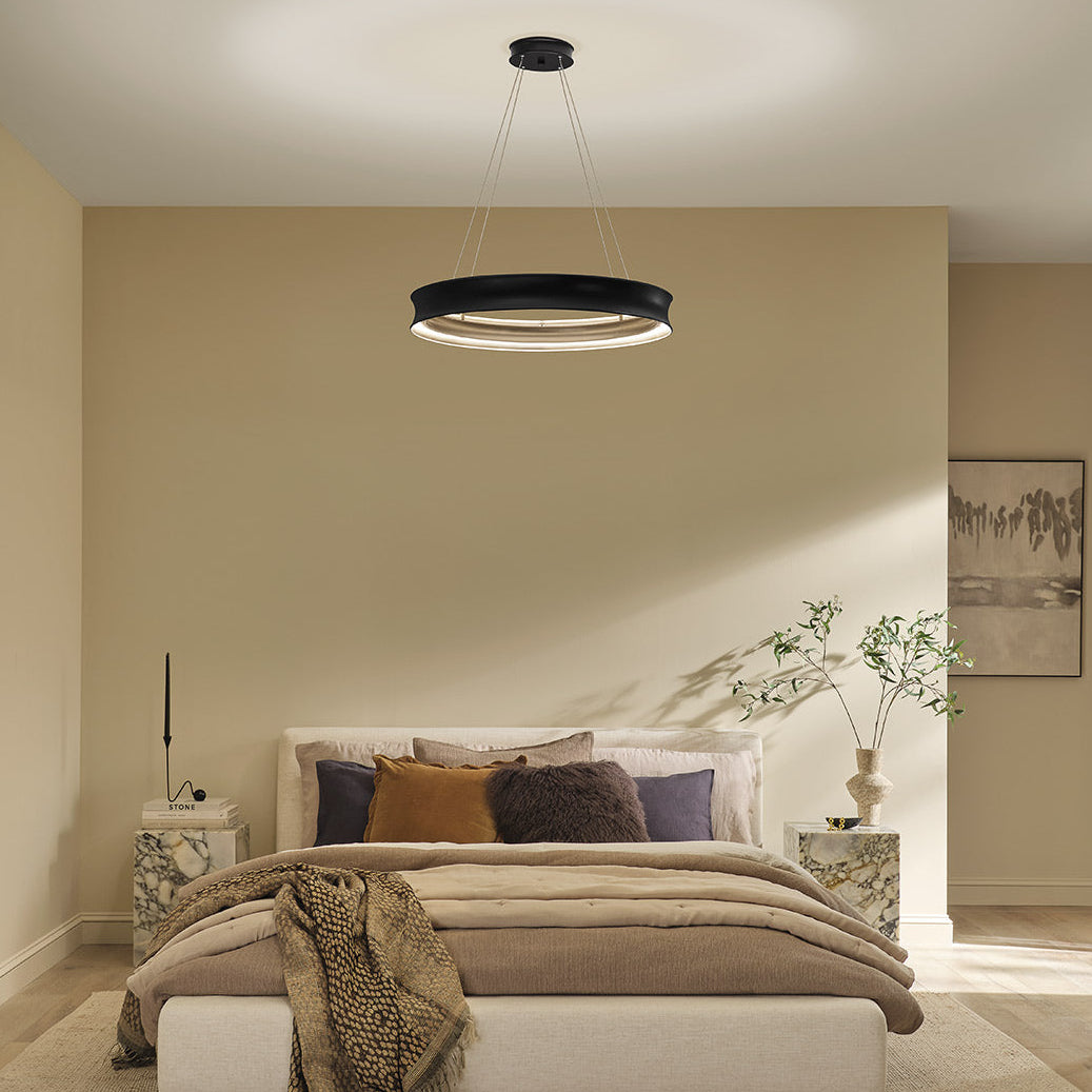 Larousse Medium LED Pendant in Black with Champagne Bronze Inner Circle