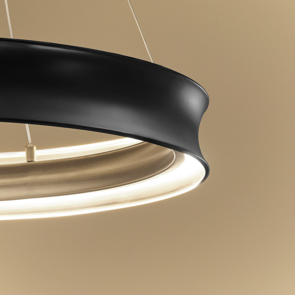Larousse Medium LED Pendant in Black with Champagne Bronze Inner Circle