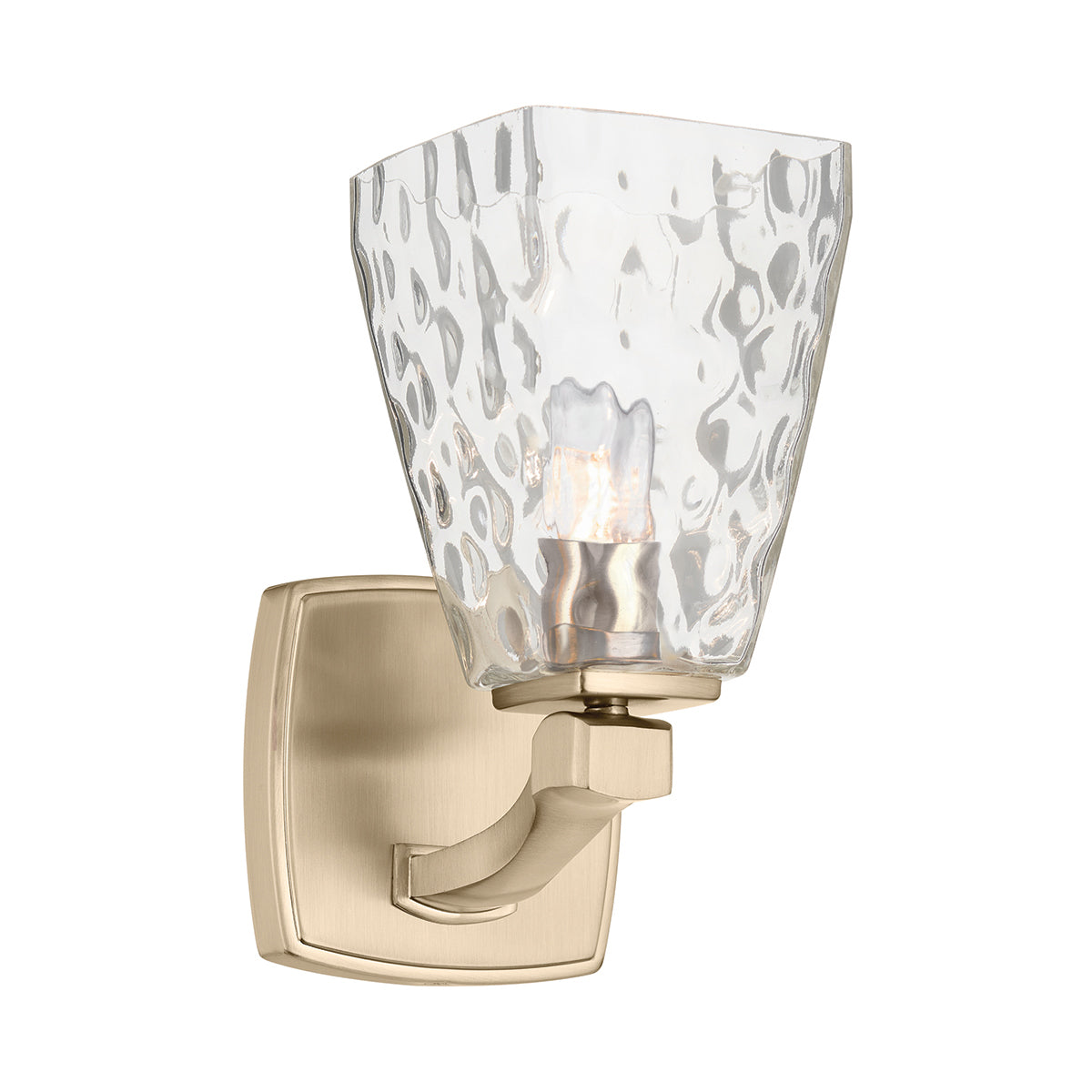 Marant IP44 Wall Light in Champagne Bronze and Clear Water Glass Shade