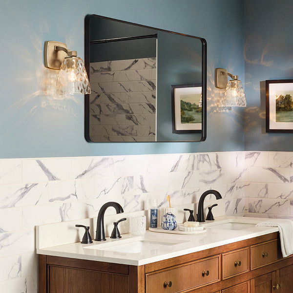 Marant IP44 Wall Light in Champagne Bronze and Clear Water Glass Shade