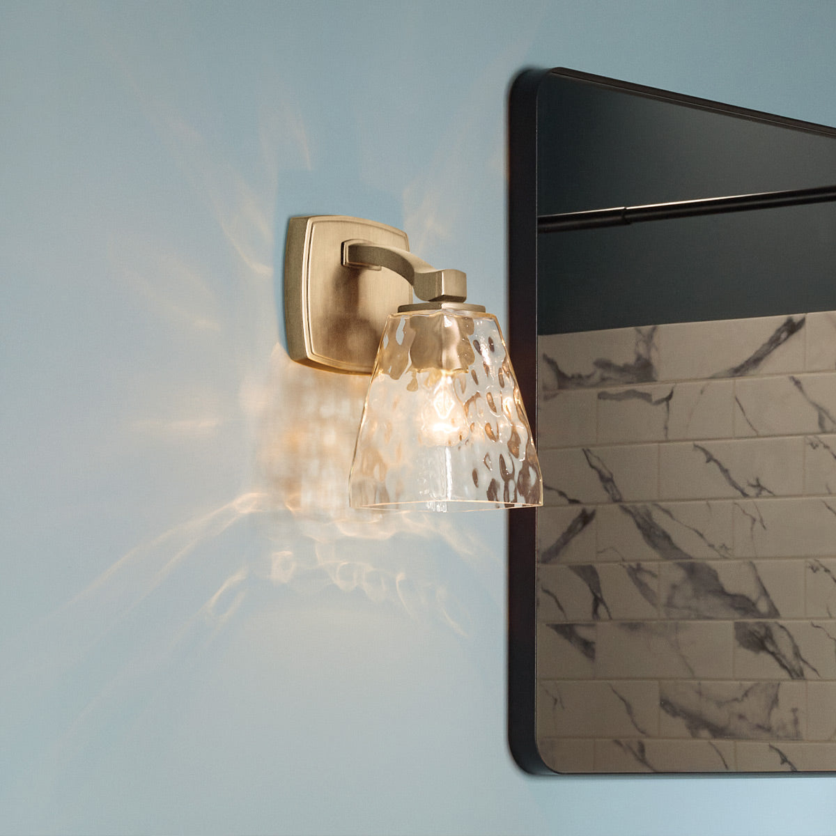 Marant IP44 Wall Light in Champagne Bronze and Clear Water Glass Shade