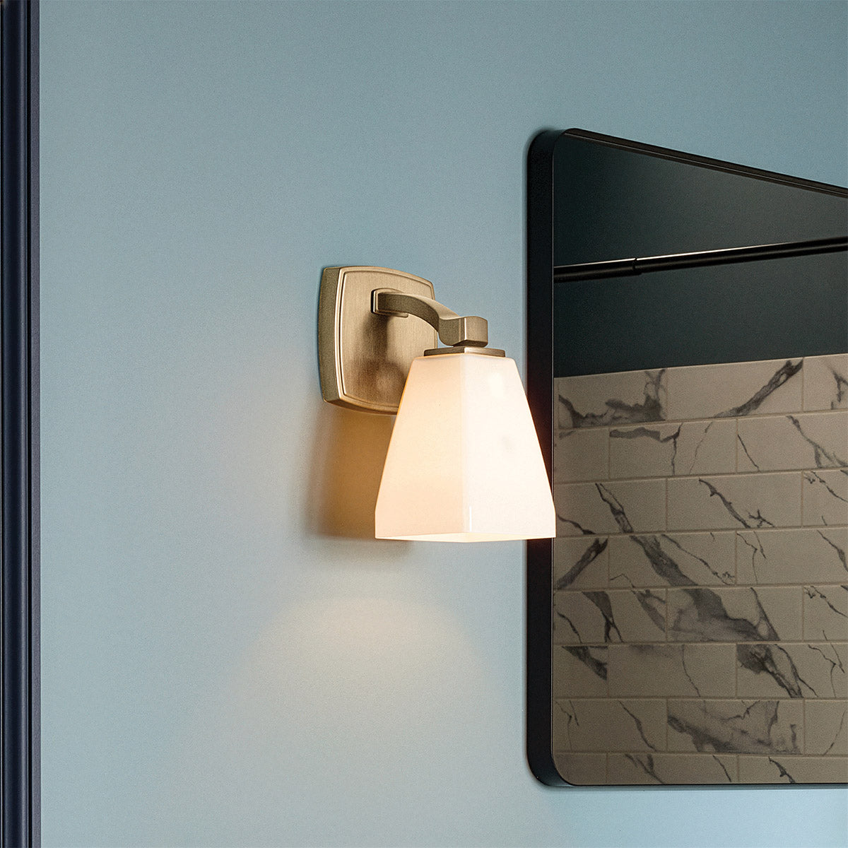 Marant IP44 Wall Light in Champagne Bronze and Opal Glass Shade