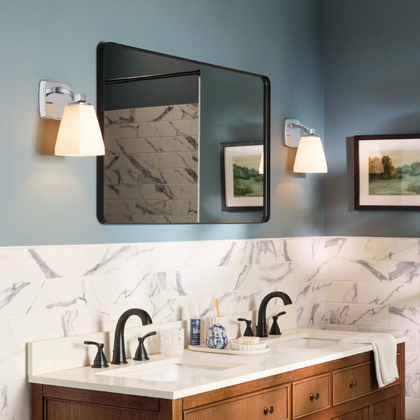 Marant IP44 Wall Light in Polished Chrome and Opal Glass Shade