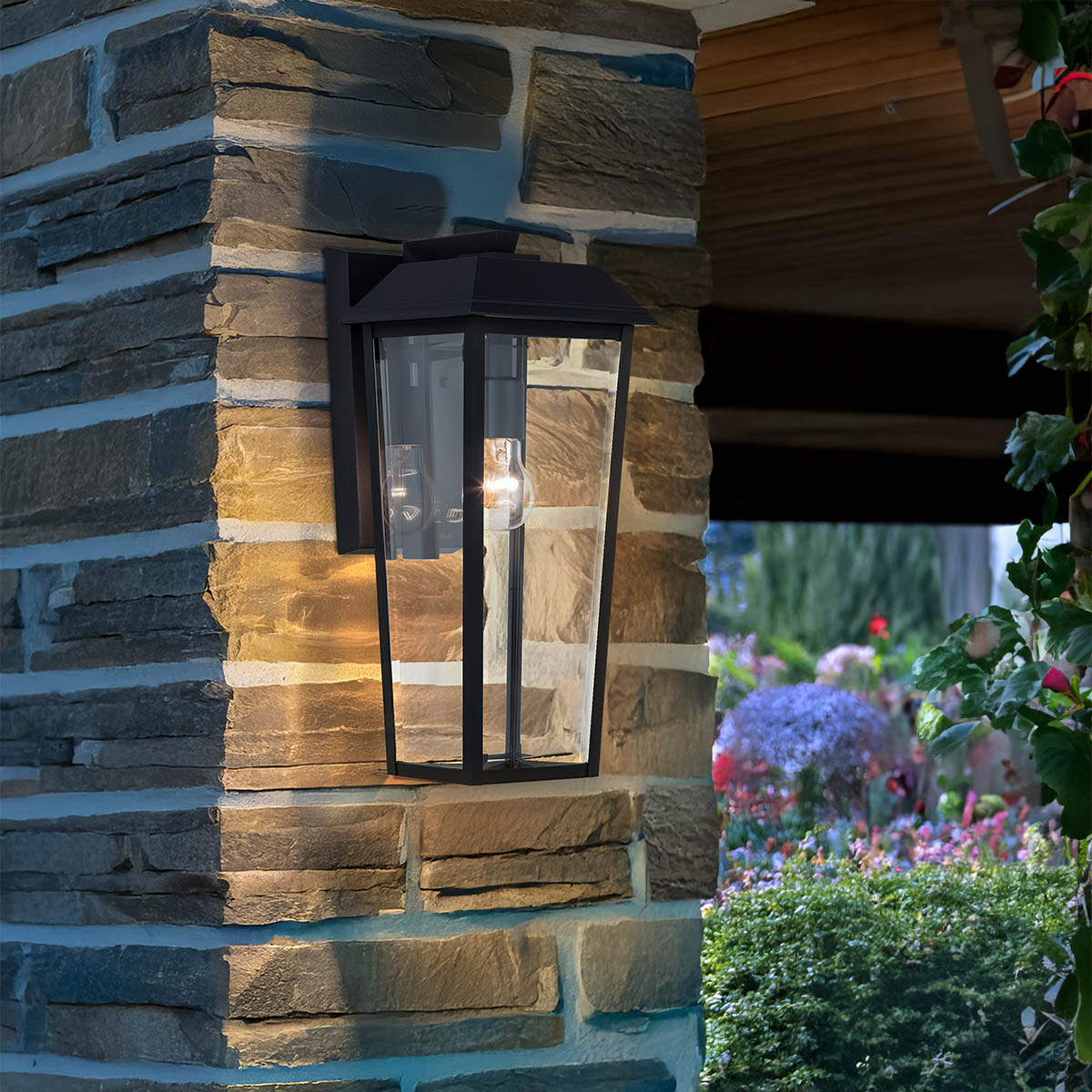Mathus IP44 Medium Wall Lantern in Textured Black with Clear Glass