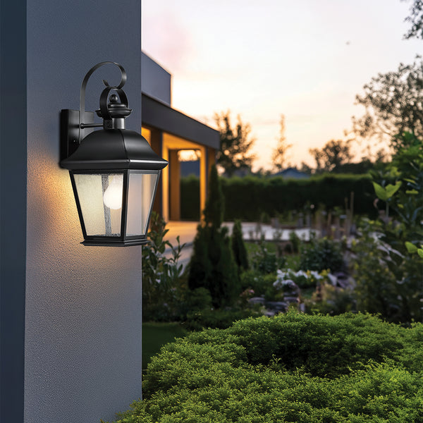 Mount Vernon IP44 Medium Wall Lantern in Black with Clear Seedy Glass