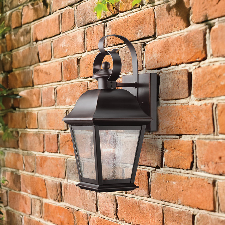 Mount Vernon IP44 Small Wall Lantern in Old Bronze with Clear Seedy Glass