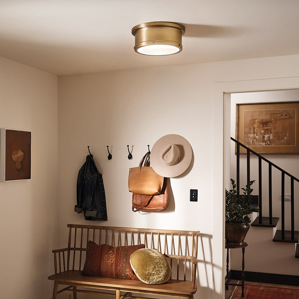 Serca Medium Ceiling Light in Brushed Natural Brass with Satin Etched Glass Diffuser