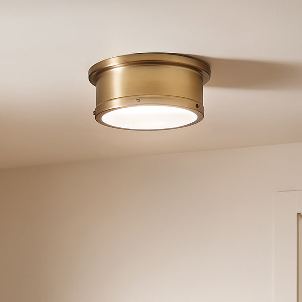 Serca Medium Ceiling Light in Brushed Natural Brass with Satin Etched Glass Diffuser