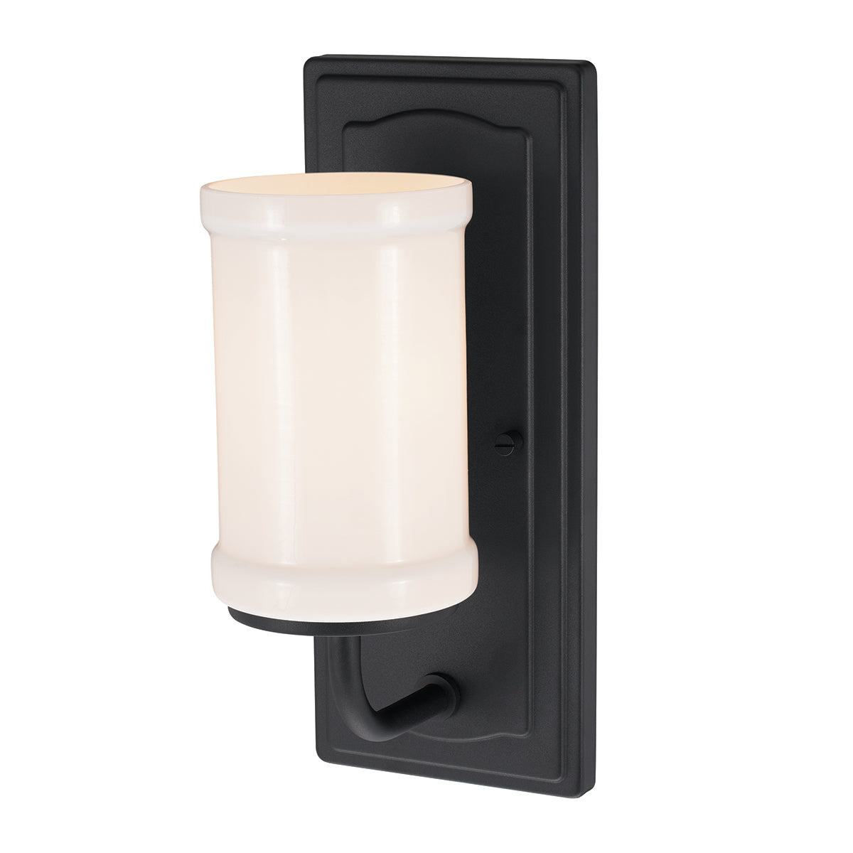 Vetivene IP44 Wall Light in Textured Black with Opal Glass Shade