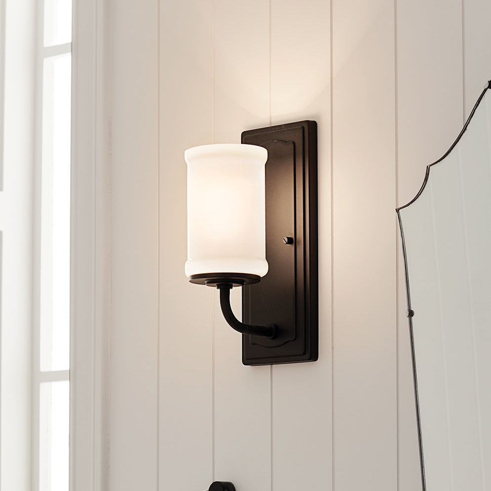 Vetivene IP44 Wall Light in Textured Black with Opal Glass Shade
