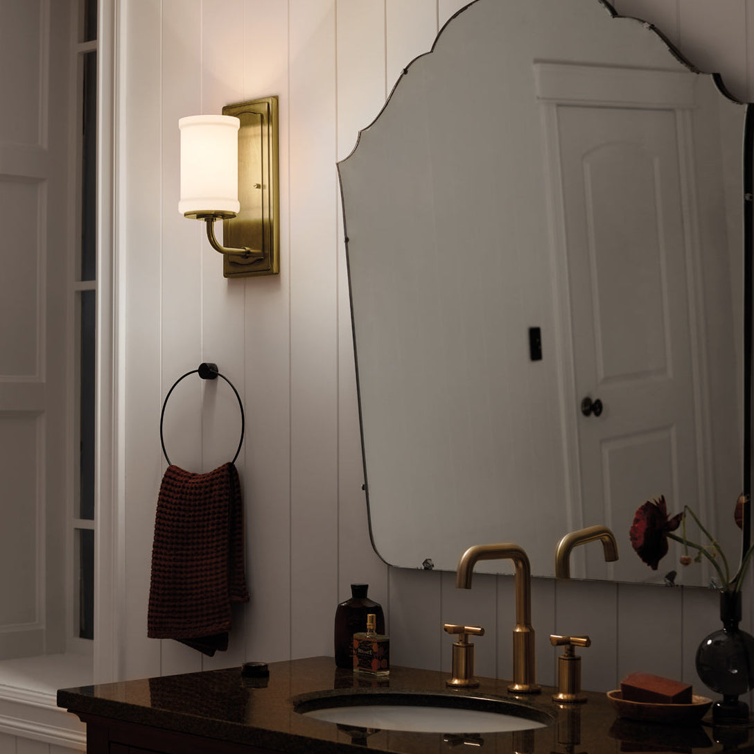 Vetivene IP44 Wall Light in Natural Brass with Opal Glass Shade
