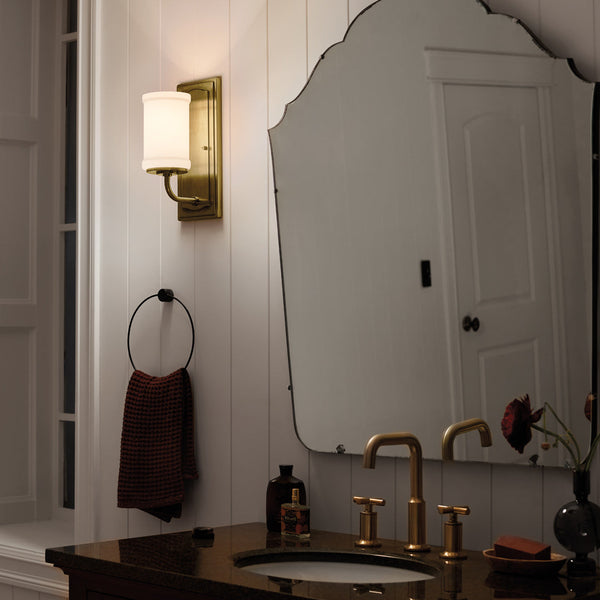 Vetivene IP44 Wall Light in Natural Brass with Opal Glass Shade