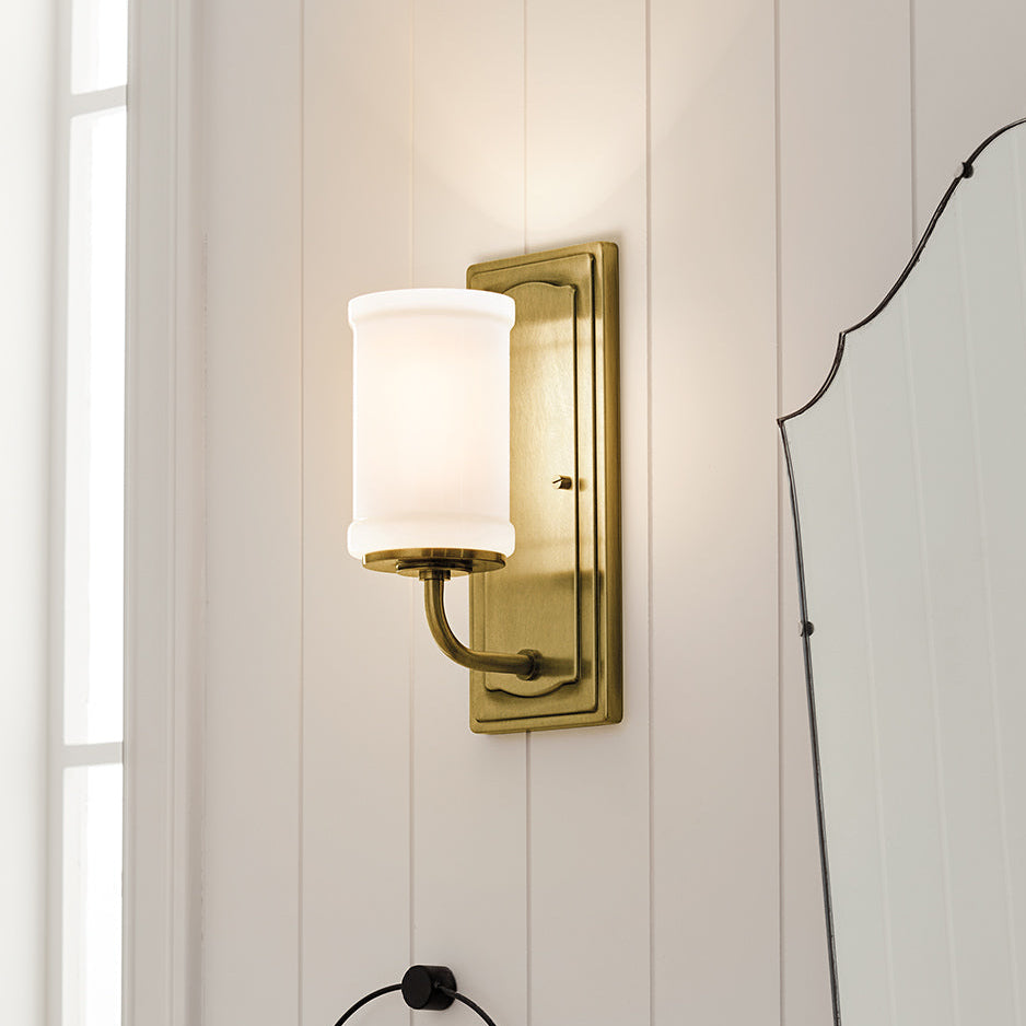 Vetivene IP44 Wall Light in Natural Brass with Opal Glass Shade