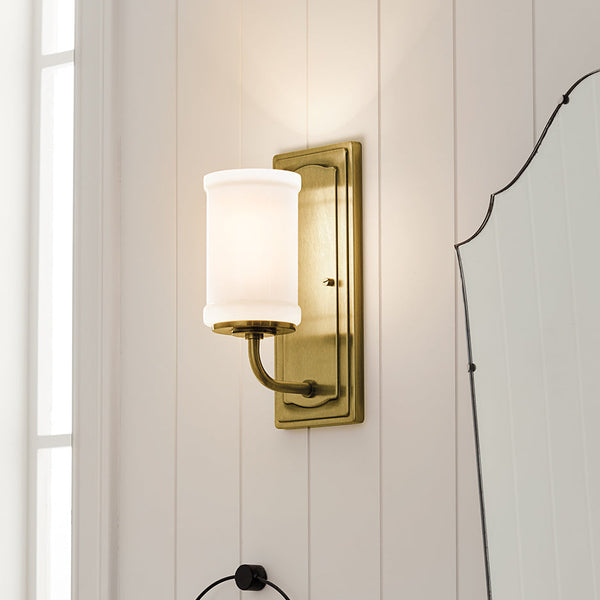 Vetivene IP44 Wall Light in Natural Brass with Opal Glass Shade