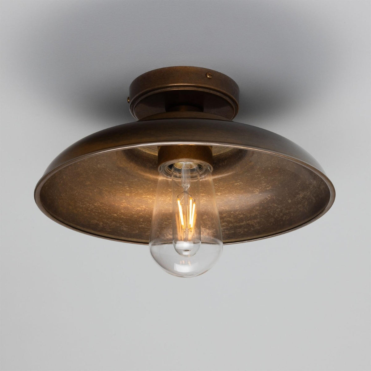 Darya 32cm IP65 Industrial Brass Ceiling Light in Antique Brass with Clear Glass