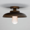 Darya 32cm IP65 Industrial Brass Ceiling Light in Antique Brass with Opal Glass