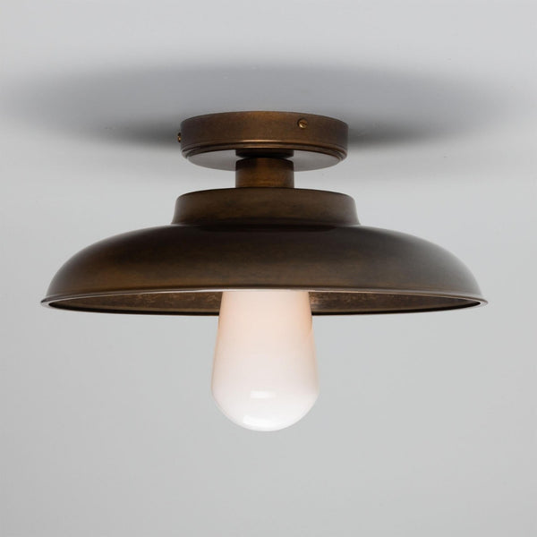 Mullan Darya 32cm industrial brass ceiling light in antique brass with opal glass bulb