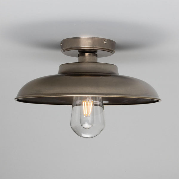 Mullan Darya 32cm industrial brass ceiling light in antique silver with clear glass